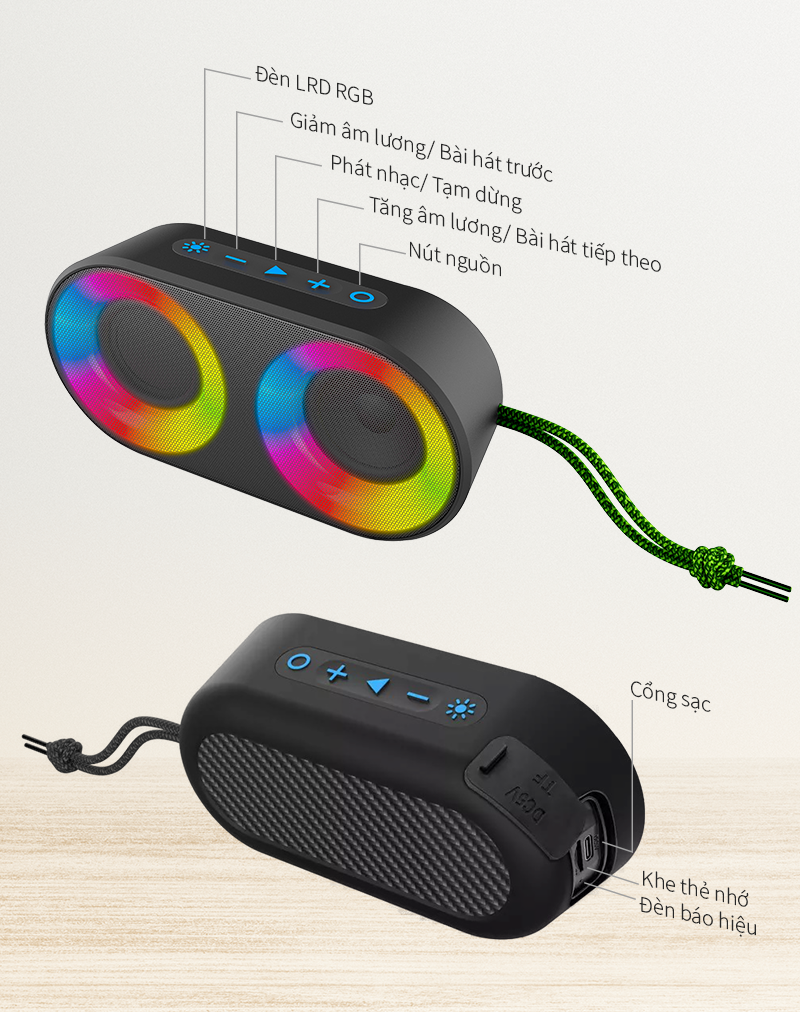 Loa mini cầm tay Bestsound BD-K212 kết nối Bluetooth, USB, TF, đèn LED đổi màu, thiết kế chống thấm nước - Hàng chính hãng