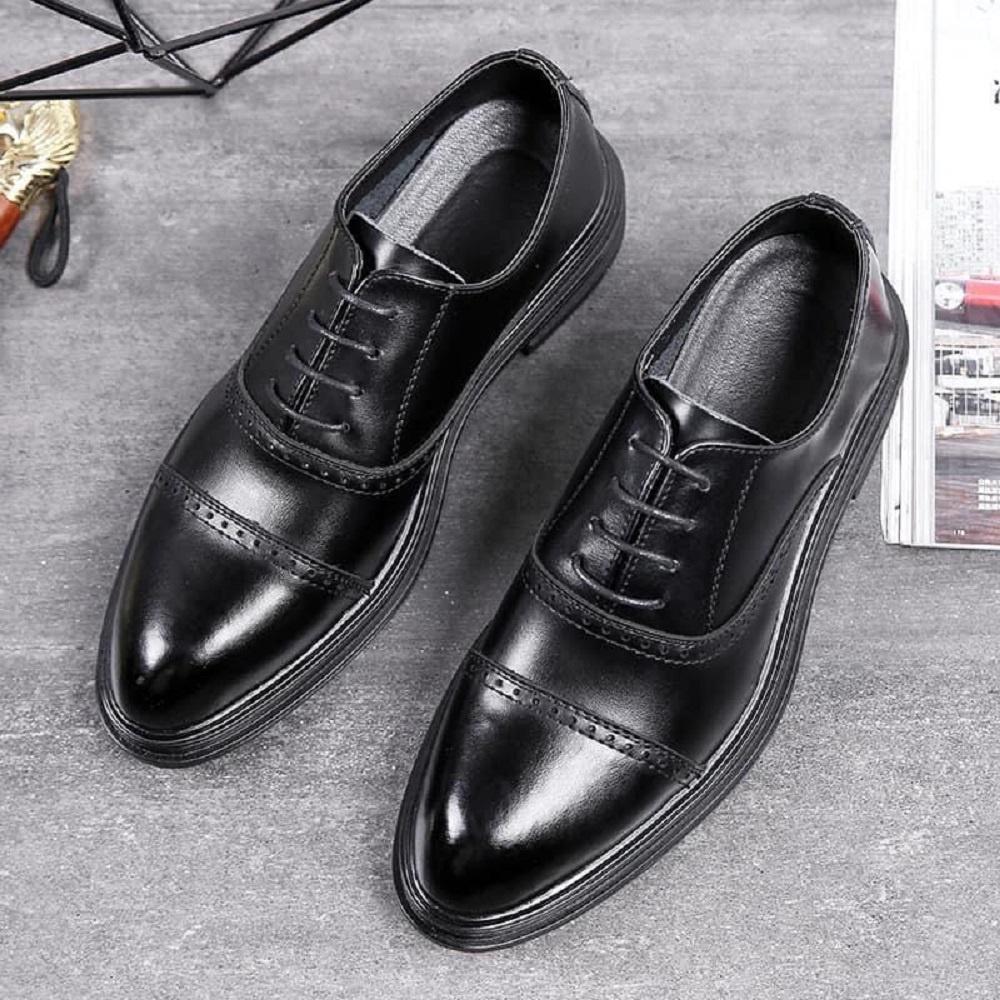 Giày Tây Oxford Nam Công Sở TIBAS Da Bò Nguyên Tấm Màu Đen, Đế Cao 4cm Lịch Lãm, Sang Trọng