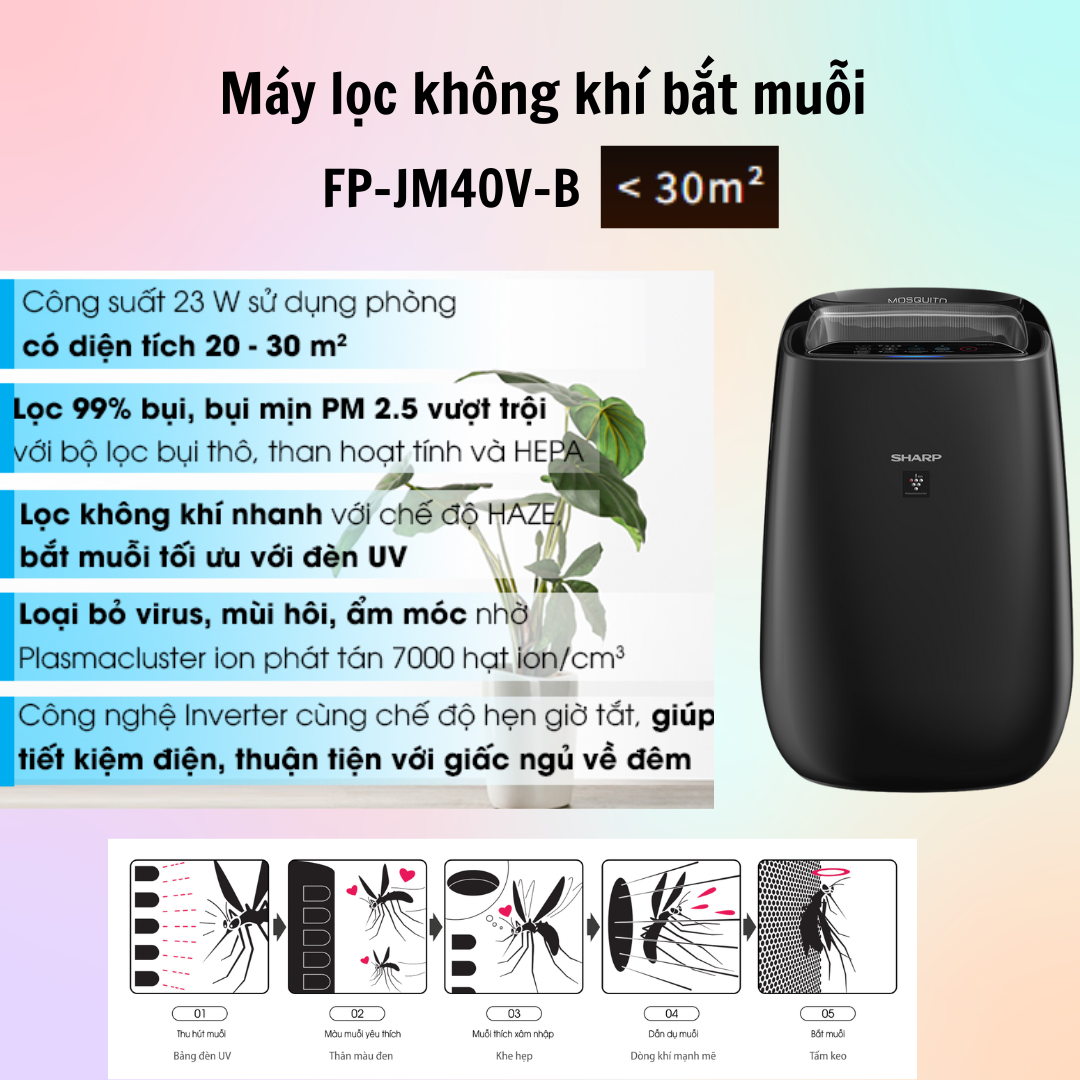 Máy Lọc Không Khí Bắt Muỗi Sharp FP-JM30V-B/FP-JM40V-B - Hàng Chính Hãng - Bảo Hành 12 Tháng