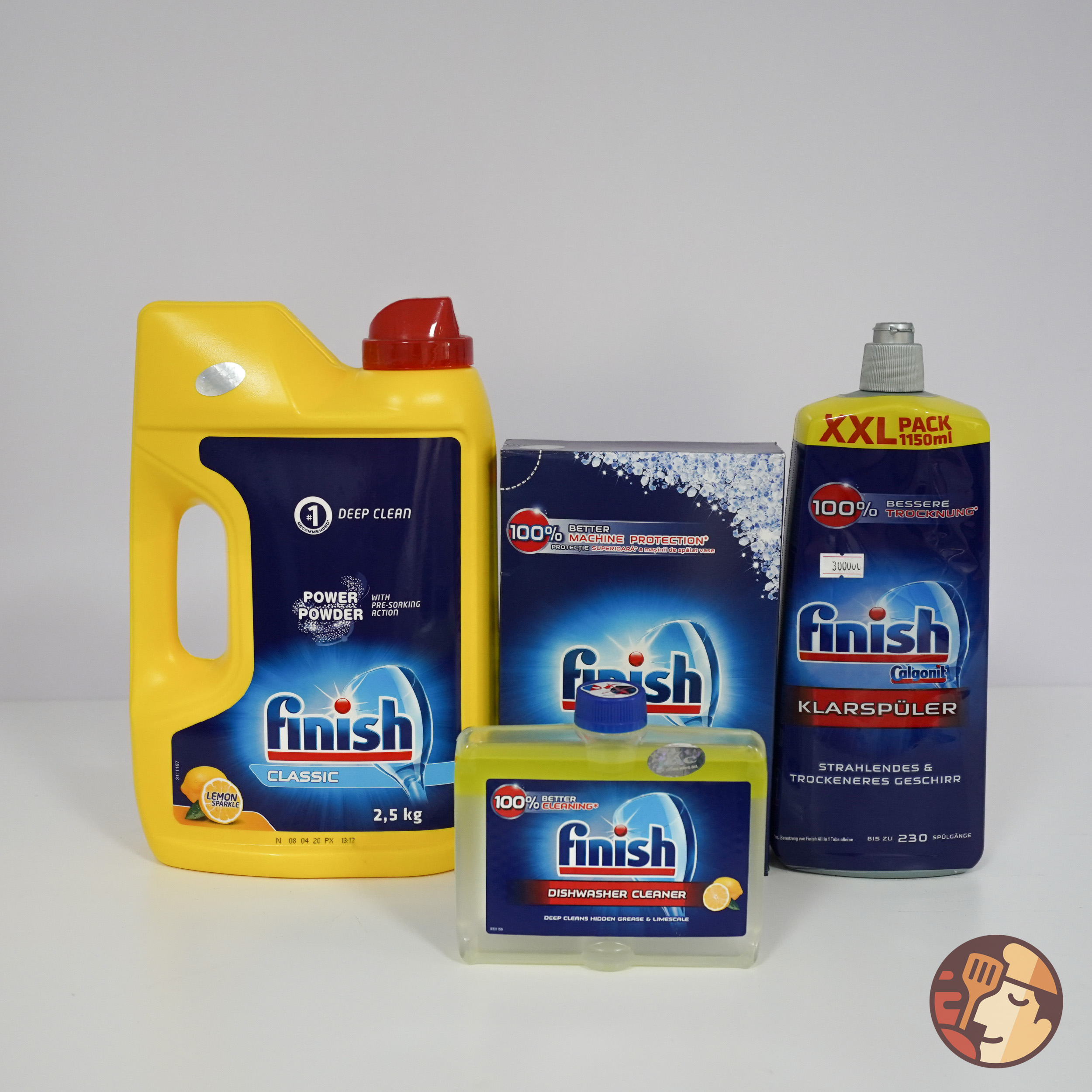 Combo: Bột Finish Classic 2,5kg + Muối Finish 1.5kg + Nước làm bóng 1150ml + Vệ sinh máy 250ml