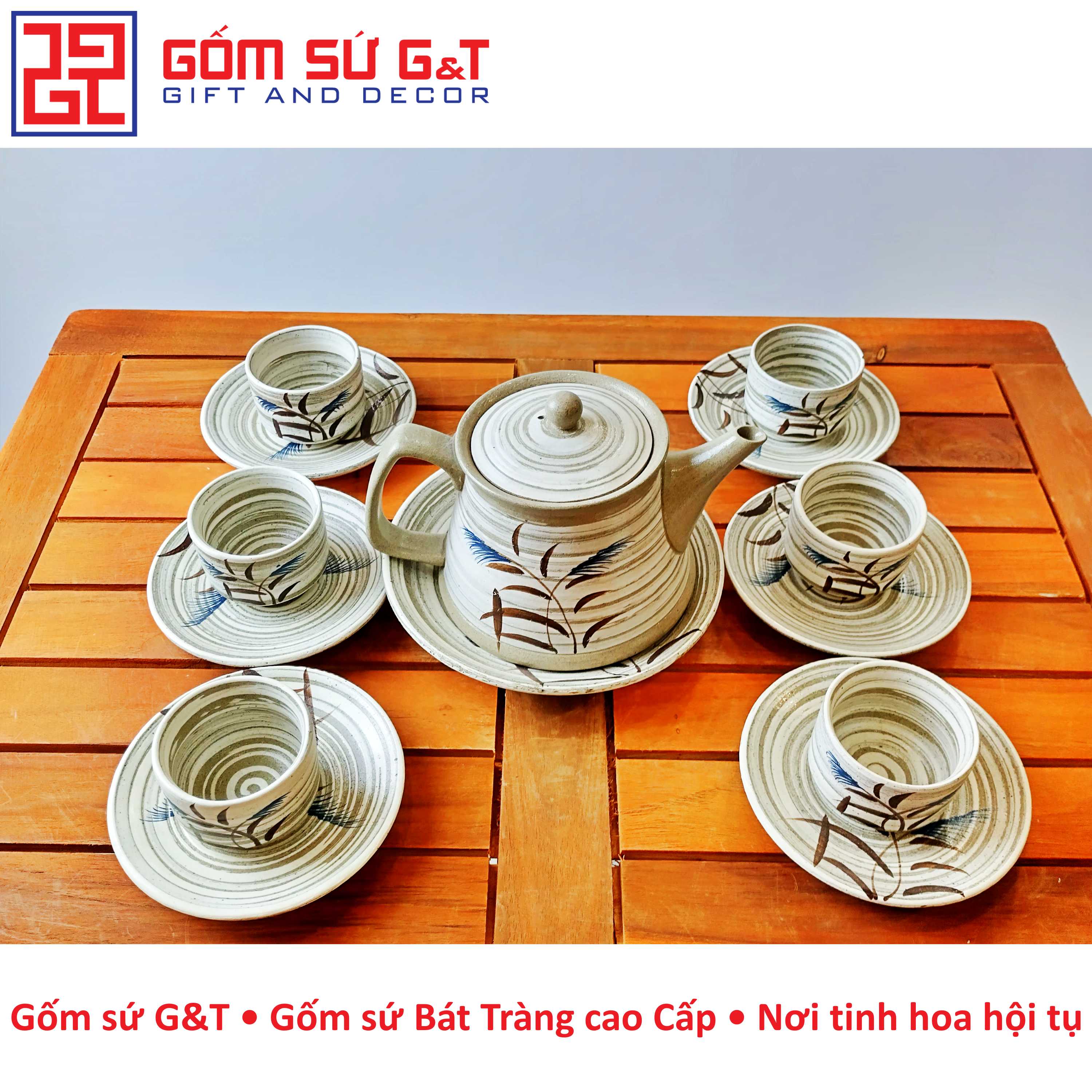 Bộ trà hồng sa cỏ xước trắng Gốm Sứ G&T