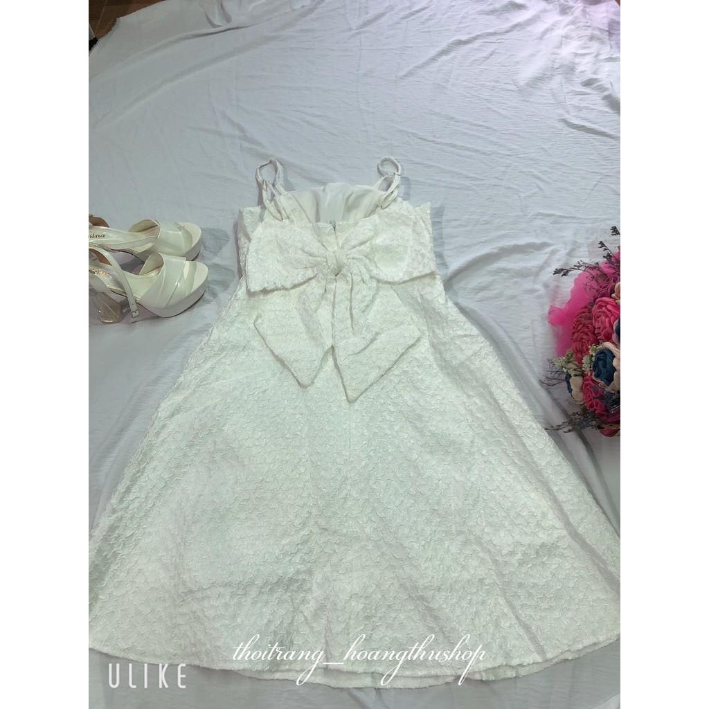 - Đầm Xoè Kiểu Cúp Ngực Hai Dây Bèo Nơ Sau Lưng Phong Cách Sang Trọng.