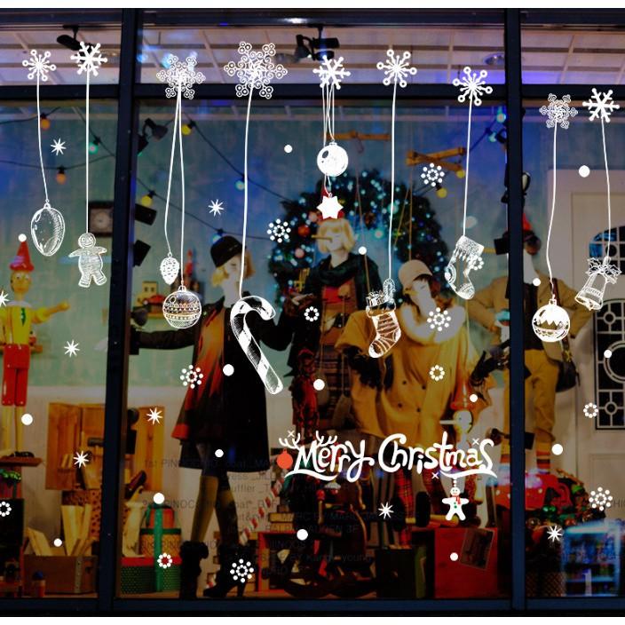 Decal trang trí noel rèm phụ kiện nhiều món mừng giáng sinh