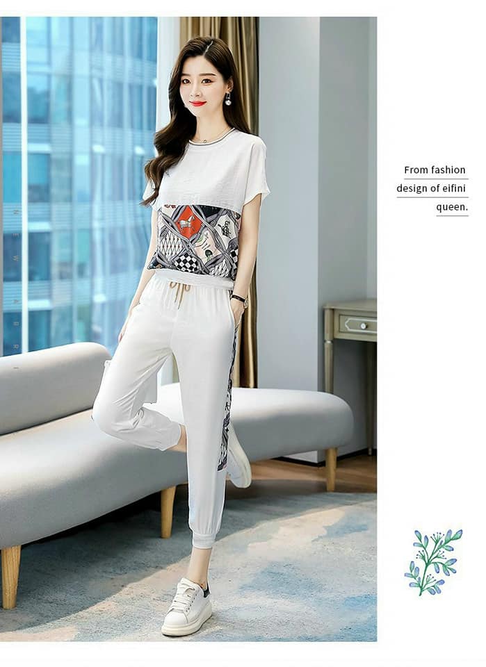 Set đồ bộ thun phối họa tiết thời trang