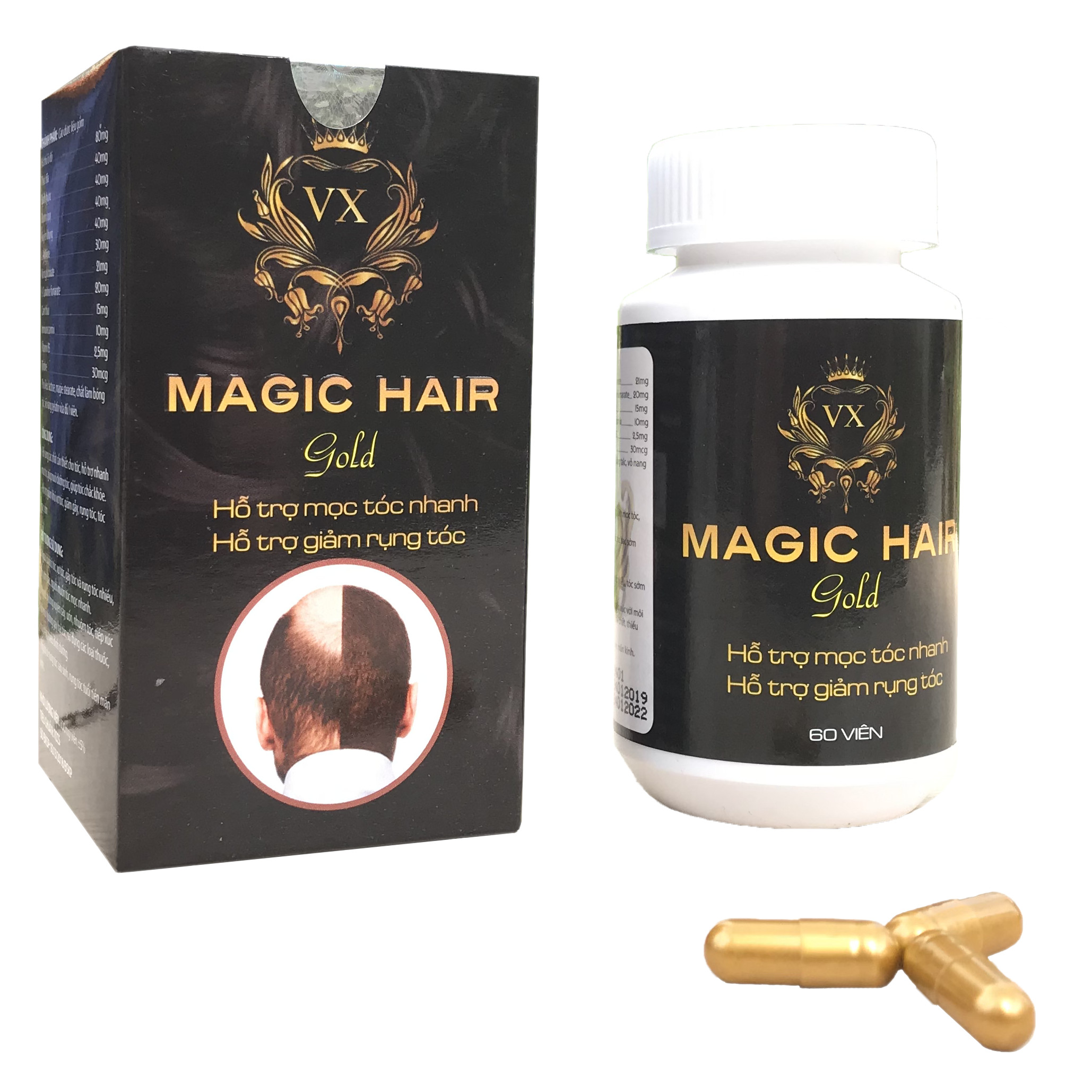 Thực Phẩm Chức Năng Vạn Xuân Đường Viên Uống Magic Hair Gold và Magic Hair Serum Giúp Mọc Tóc Nhanh, Tóc Bạc Sớm Lọ 60 Viên