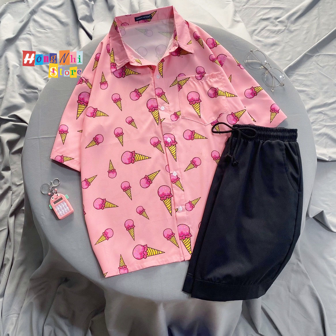 Áo Sơ Mi Hoạ Tiết Tay Lỡ Dáng Rộng, Sơ Mi Tay Lửng Unisex - MM