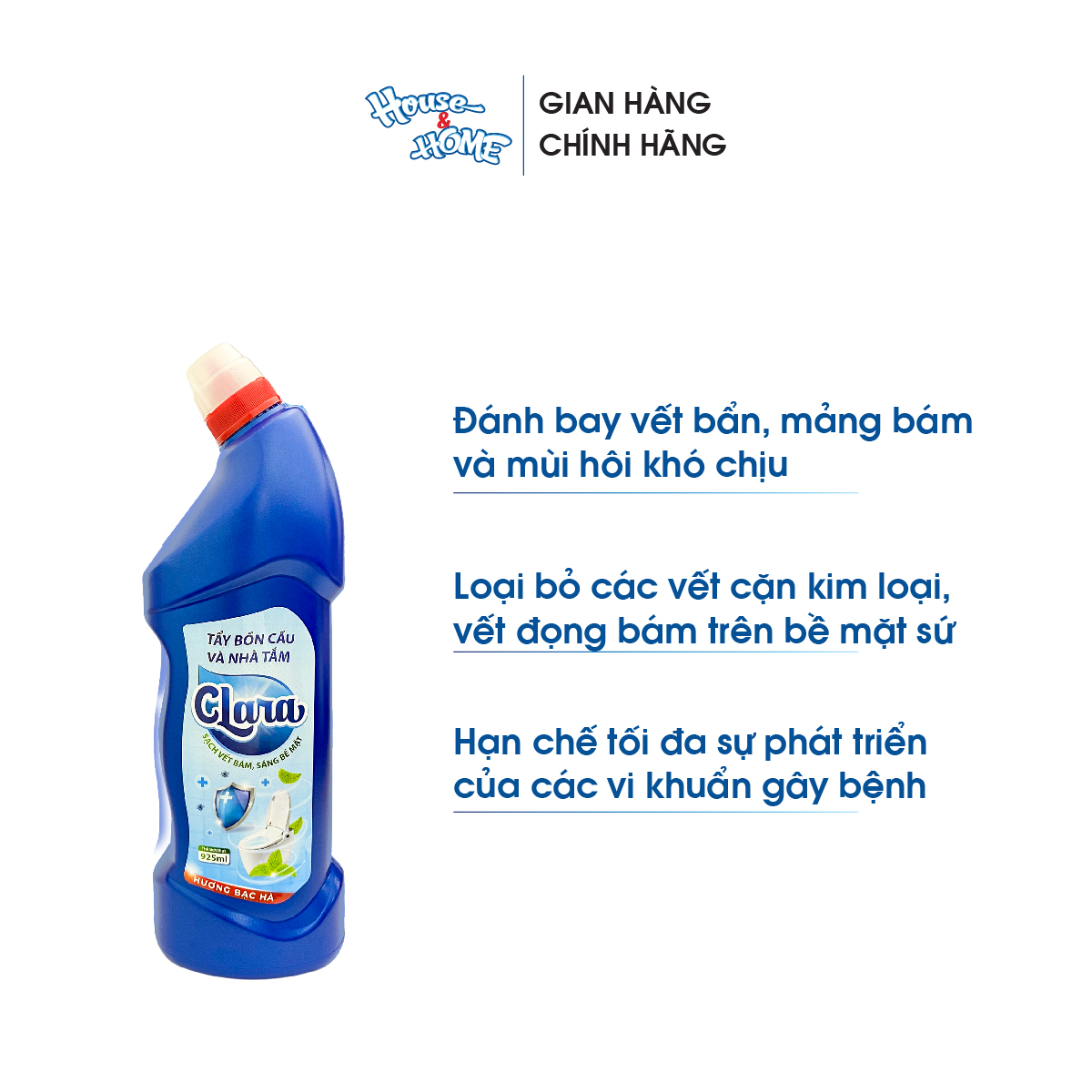 Nước tẩy rửa bồn cầu và nhà tắm Clara hương bạc hà chai 925ml