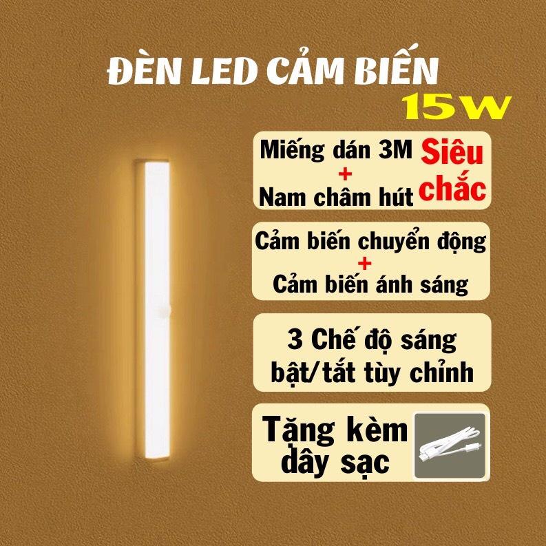 Đèn cảm biến gắn giường, cầu thang, toilet, tủ đồ, tự động bật/tắt ánh sáng ban đêm, sạc bằng USB