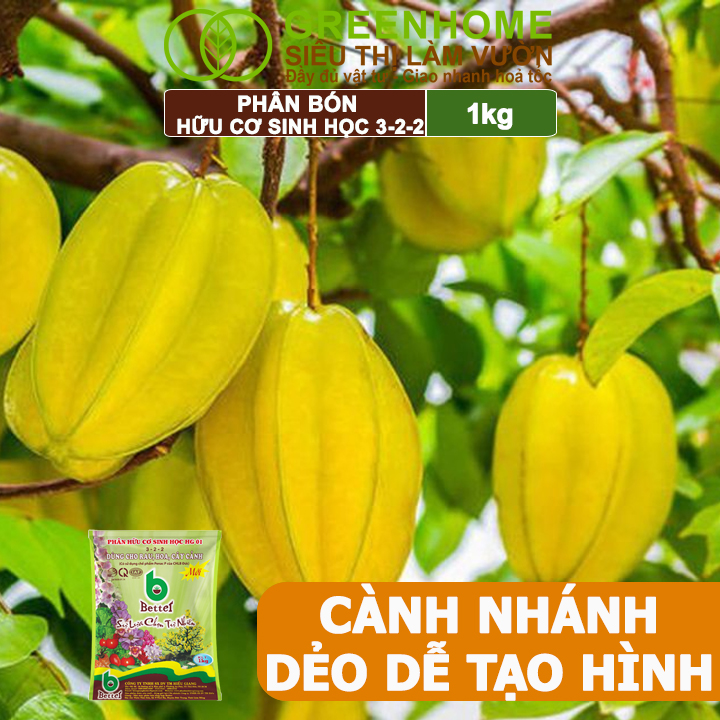 Phân Bón Hữu Cơ Greenhome, Better, Bao 1kg, Sinh Học Giúp Cây Khoẻ, Ổn Định, Sai Hoa, Đậu Trái