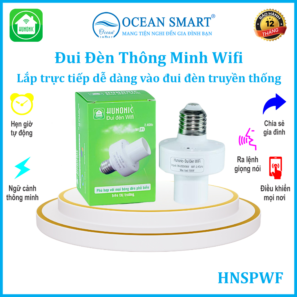 Đui Đèn Wifi Hunonic, Đui Đèn Hẹn Giờ, Điều Khiển Bằng Điện Thoại - HNSPWF