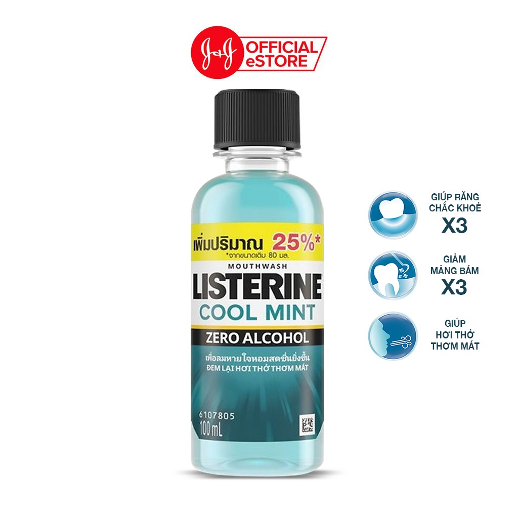 Bộ 6 Chai Nước Súc Miệng Giữ Hơi Thở Thơm Mát Không Cay Listerine Cool Mint Zero - Dung tích 100ml/chai