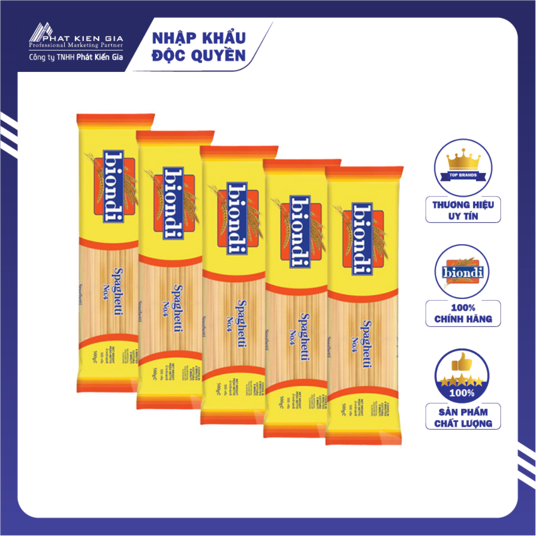 COMBO 5 Gói Mì Ý Spaghetti Số 4 Biondi 500g