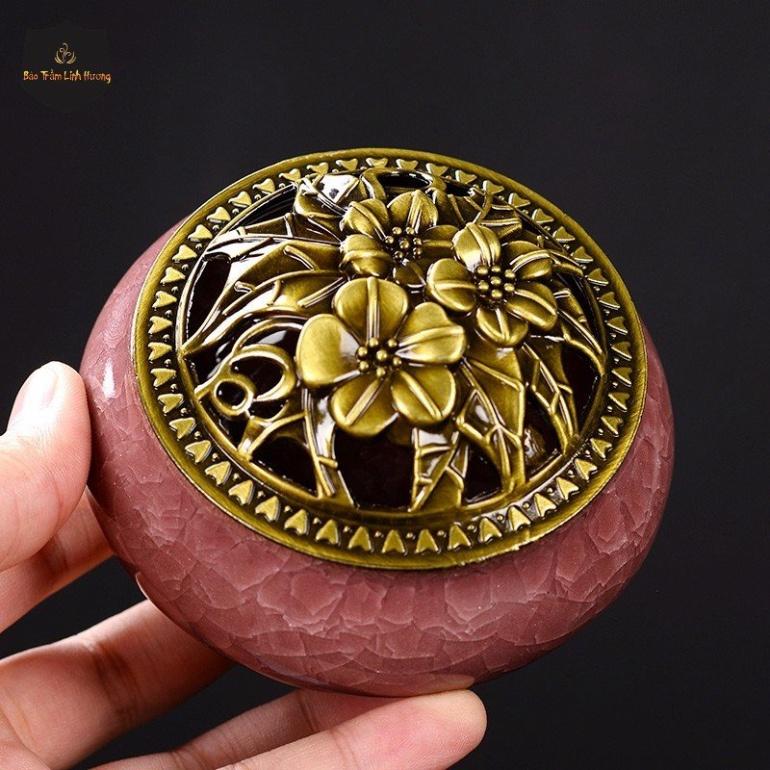 Lư Xông Trầm Hương - Đỉnh Đốt Nhang Bằng Gốm Vân Rạn Cao Cấp Thiết Kế Tinh Xảo Kèm Lót Bông Đế Chống Cháy bao_tram_linh_