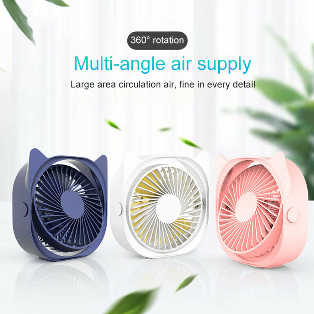 Quạt mini để bàn hình tai mèo dễ thương, nhỏ gọn, nhiều màu có đèn led 9242