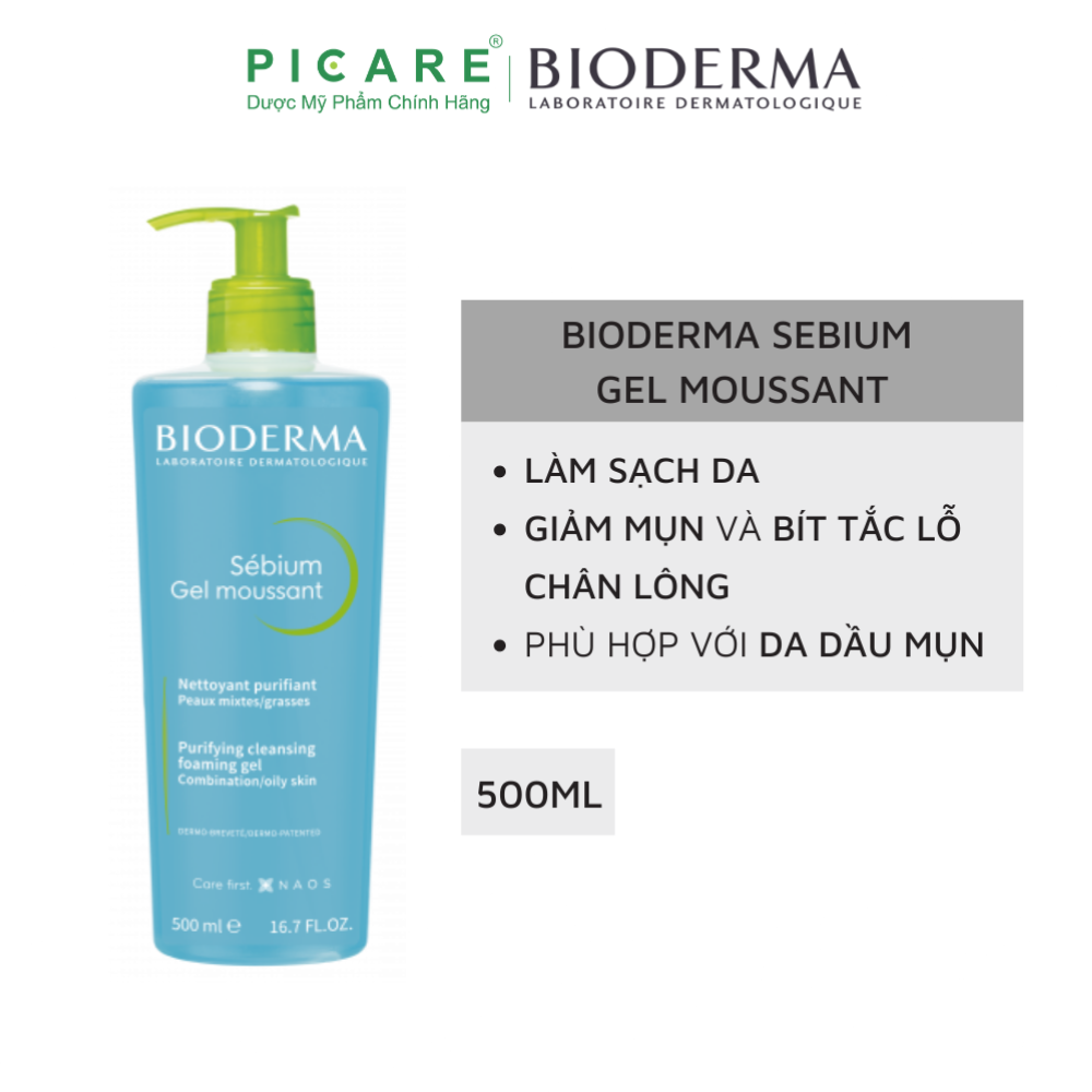 Sữa Rửa Mặt Dạng Gel Hỗ Trợ Ngăn Ngừa Mụn Dành Cho Da Hỗn Hợp Da Dầu Da Mụn Bioderma Sebium Gel Moussant 500Ml