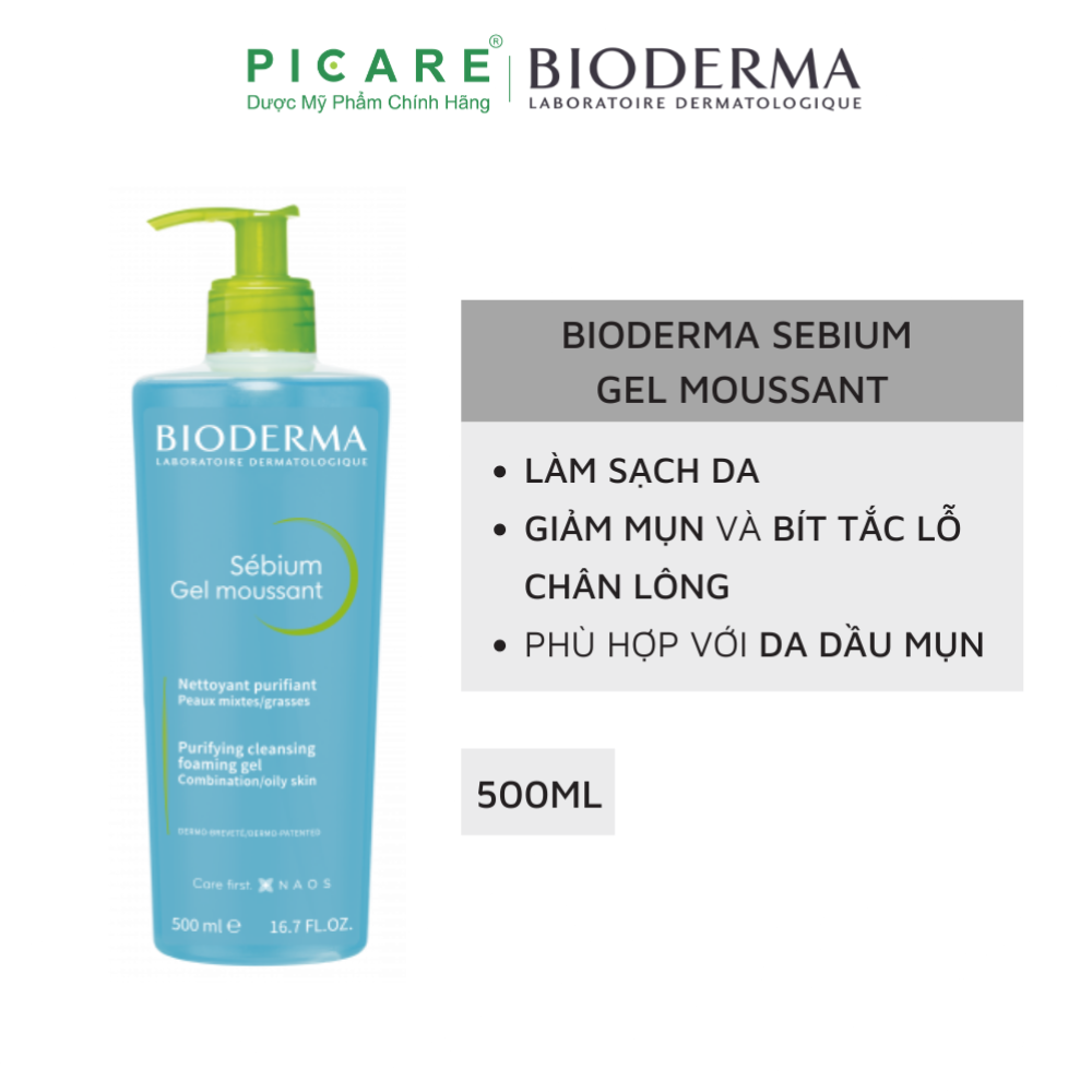 Sữa Rửa Mặt Dạng Gel Hỗ Trợ Ngăn Ngừa Mụn Dành Cho Da Hỗn Hợp Da Dầu Da Mụn Bioderma Sebium Gel Moussant 500ml