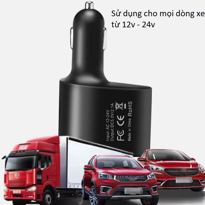 Bộ chia tâu sạc 3 in 1 với 1 tẩu 2 cổng USB dùng cho ô tô