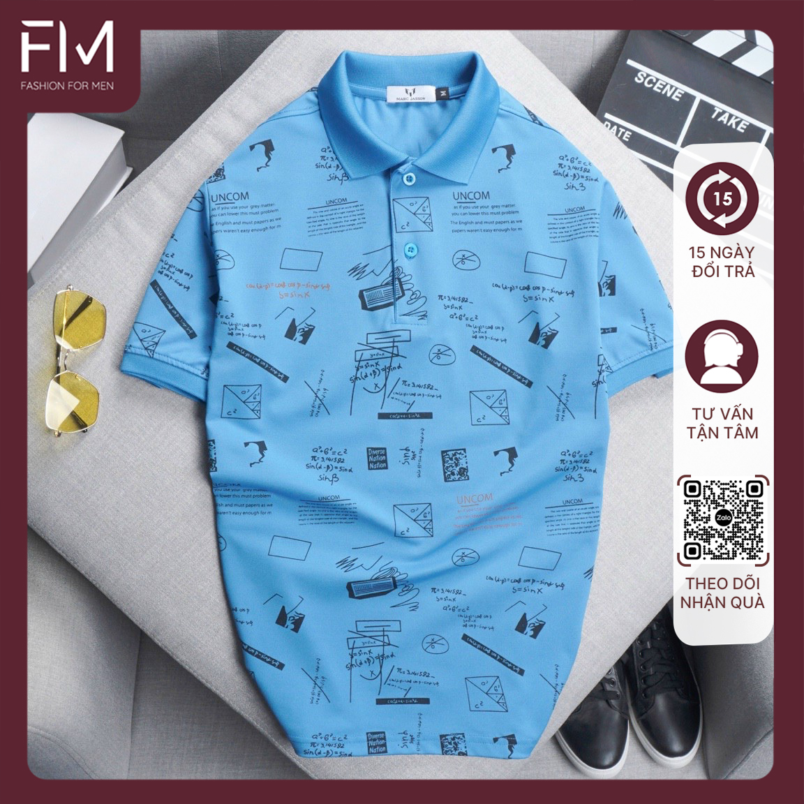 Áo polo in họa tiết, chất liệu POLYESTER chống bám bụi, chống nhăn cao cấp - FORMEN SHOP - FMTD157