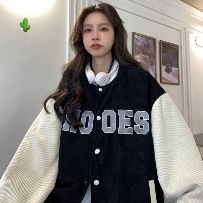 Video ảnh thật Áo Khoác Nhung Tăm 2 lớp Thêu Chữ CHOOSE Áo BomBer Bóng Chày Nam Nữ Phong Cách Hàn Quốc