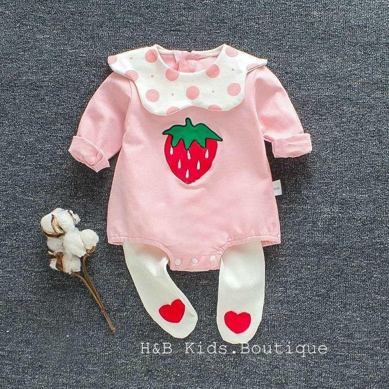 (MS46)Bộ body dài tay cho bé xuất Hàn cho bé gái siêu dễ thương kèm tất liền quần
