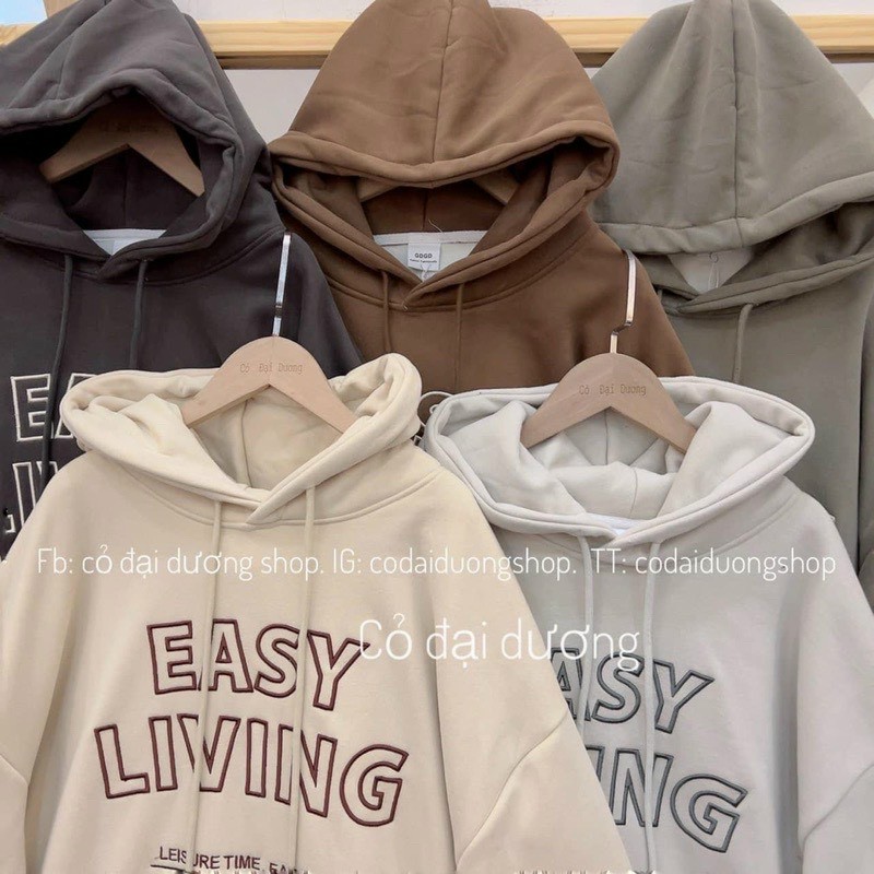 Áo hoodie nỉ ngoại logo easy living form to rộng dưới 90kg, Áo Hoodie EASY LIVING Với 5 Tone Màu Trendy, Áo Hoodie nỉ bông Easy Living unisex nam nữ nhiều màu (Ảnh thật/Có sẵn), Áo hoodie EASY LIVING mũ 2 lớp