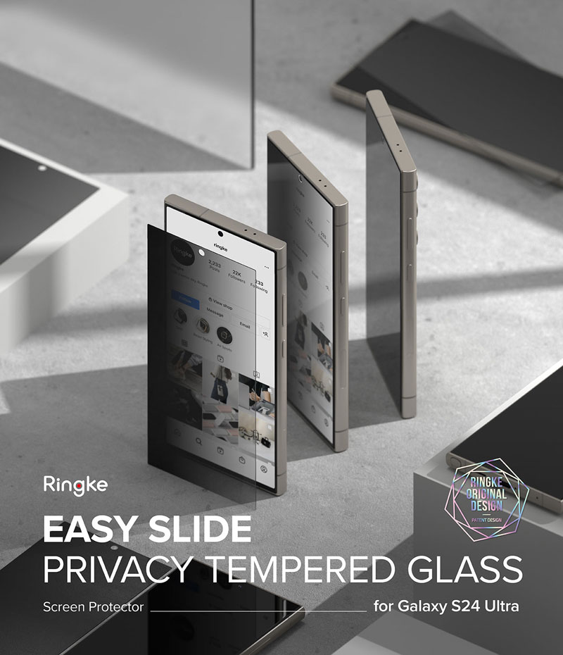 Bộ 2 Miếng Dán cường lực chống nhìn trộm kèm khung dán RINGKE Easy Slide Privacy Tempered Glass cho Samsung Galaxy S24 Ultra_ Hàng chính hãng