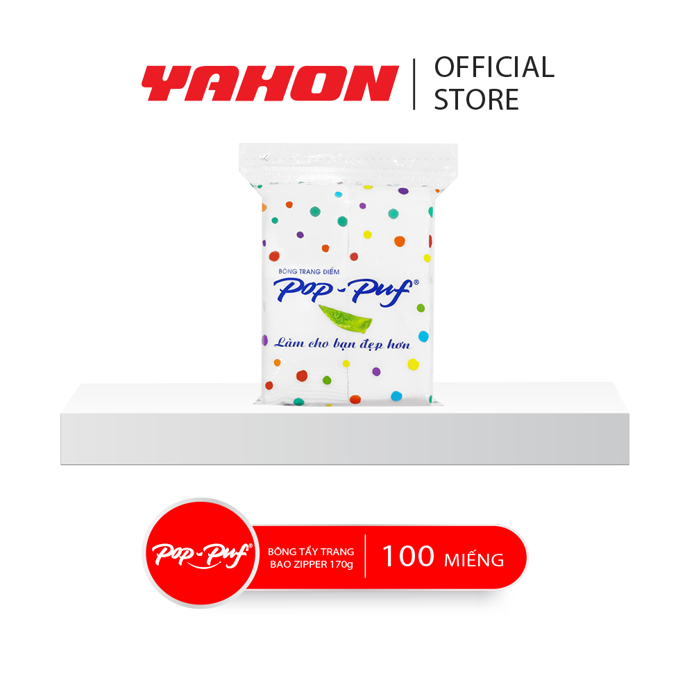 Bao Bông Tẩy Trang Ép Biên POP-PUF Zipper 170G, 100 Miếng/Bao