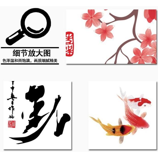 Decal trang trí Tết - Cành Mai đỏ nhạt và đàn cá KOI tinh tế