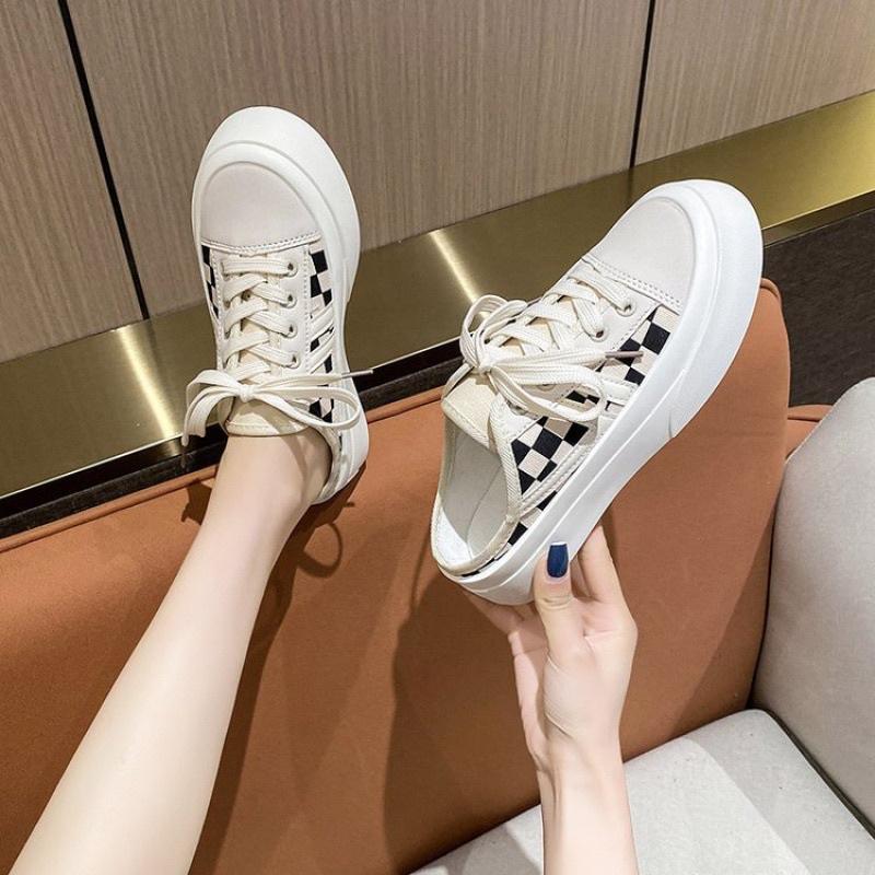 Giày Sục Đạp Gót Nam Nữ ,Sneaker Độn Đế 3cm Đi Học Thể Thao Đẹp Kẻ Ô Vuông