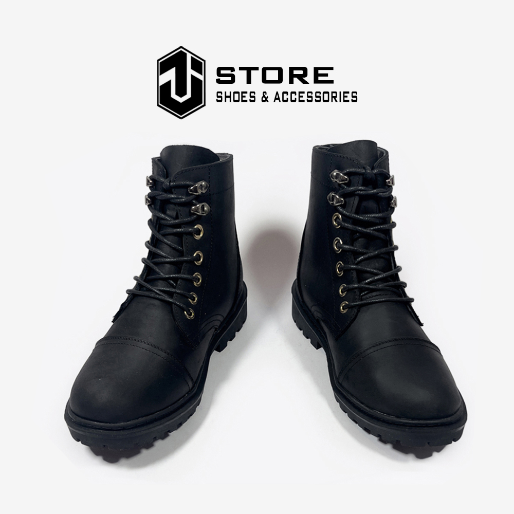 Giày Combat Boots Iron Black CK01 Da Bò Sáp Cao Cấp J1, Boot Nam Phong Cách Chiến Binh Cá Tính, Mạnh Mẽ