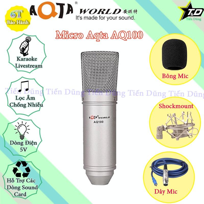 Bộ Mic Thu Âm Livestream Mixer F4 và Mic Aqta AQ100 Chân Đế Dây Livestream Chế Dây Truyền Nhạc Dây mic 3m zắc 6.5