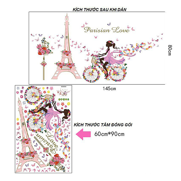 Decal Dán Tường Phòng Khách Tranh Cô Gái Xe Đạp 2 DKN024