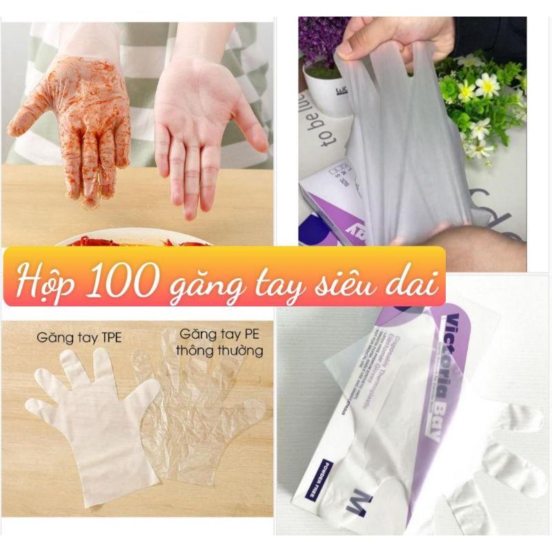 (Size S/M/L) Hộp 100 găng tay cao su TPE Victoria Bay, bao tay siêu dai dùng 1 lần làm bếp nấu ăn vệ sinh