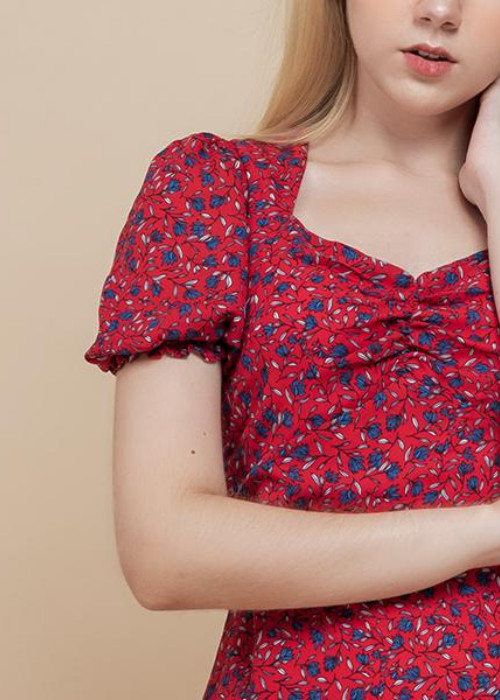 Đầm nữ Callia Sohee red nhúng ngực, tay bồng - Hàng chính hãng