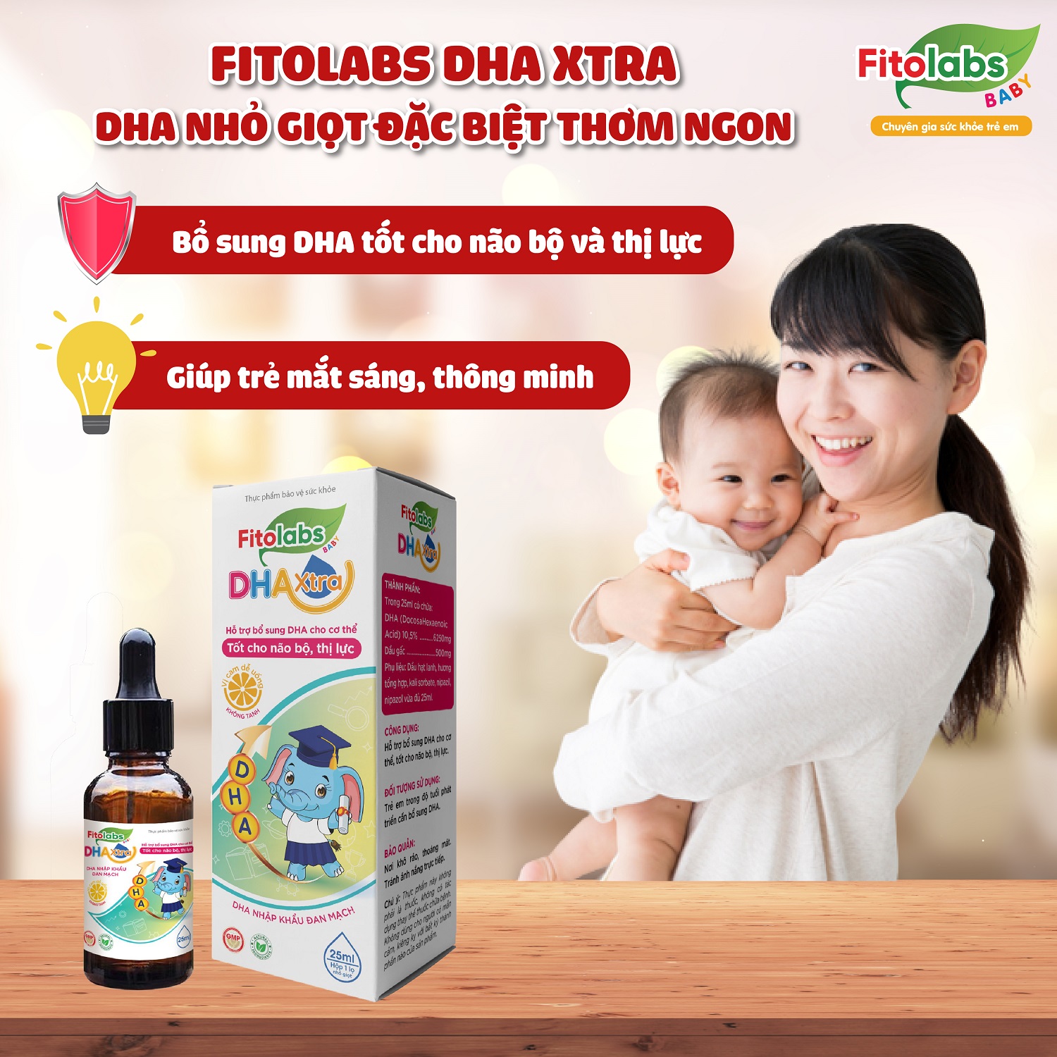 DHA nhỏ giọt không tanh Fitolabs DHA Xtra giúp phát triển trí não và thị lực cho bé - Lọ 25ml