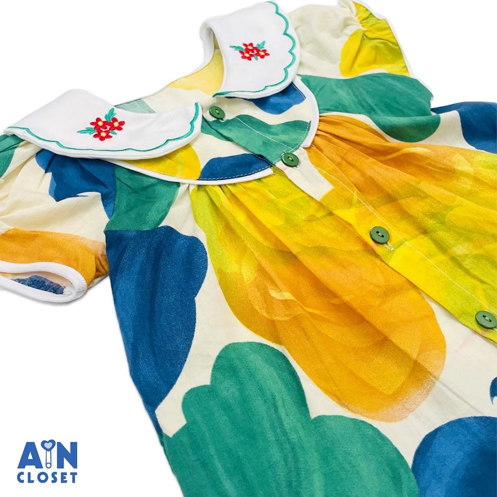 Đầm bé gái Hoa Loang Xanh cổ hoa cotton - AICDBGOCD3JU - AIN Closet