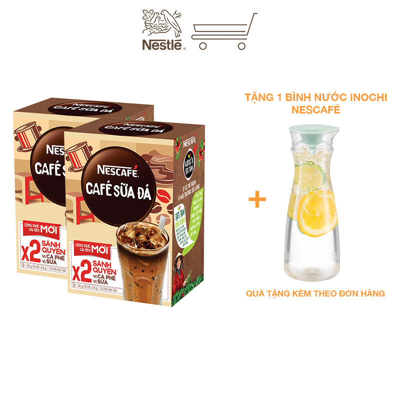 [Tặng 1 bình nước] Combo 2 hộp cà phê hòa tan Nescafé 3in1 cà phê sữa đá (Hộp 10 gói x 24g)