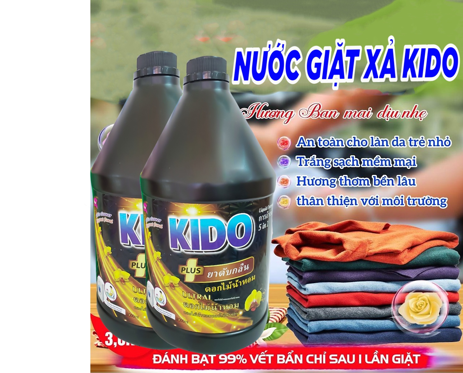 Nước Giặt Xả KIDO Hương comfor Đen thể tích 3,6Lít lưu hương thơm suốt 24 Giờ