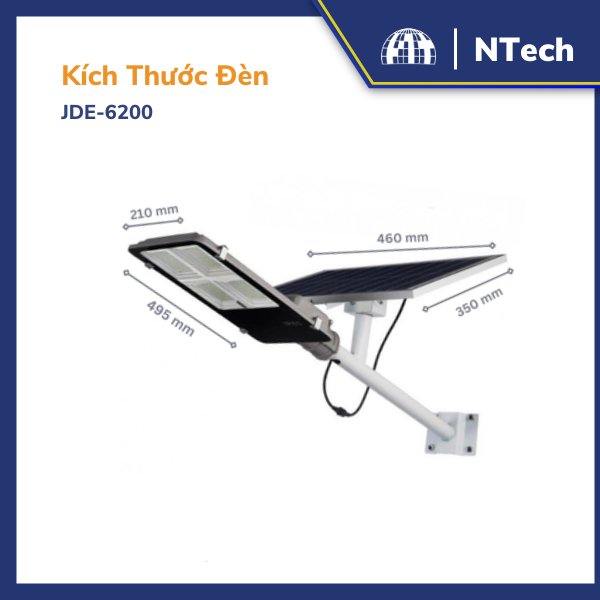 Đèn đường rời thể năng lượng mặt trời Jindian JD-E6200 Công suất 200W Khung Nhôm, Chip Led &quot;SMD&quot;