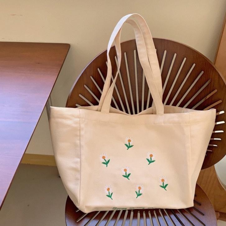 {NEW} Túi Tote Túi Vải Thêu Hoa Cúc Chất Canvas Siêu Dày Fiu.bagstore