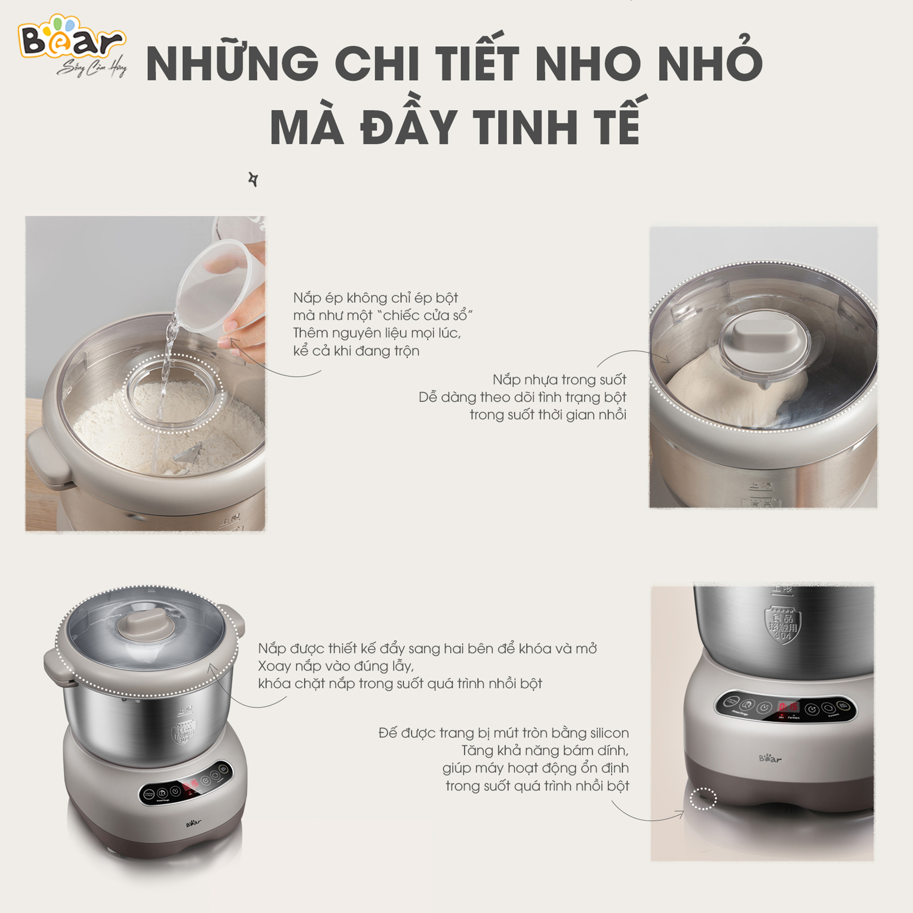 Máy Nhào Bột Bear 7L Đa Năng Ủ Bột, Trộn Bột, Nhồi Bột Nhanh Công Suất Lớn Bảo Hành Chính Hãng 18 Tháng - DM-B70V1 - Hàng Chính Hãng