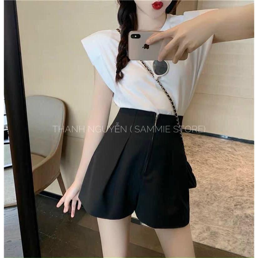 Quần short nữ cạp liền siêu cao quần sooc nữ khóa đồng thời trang nữ Banamo Fashion 638