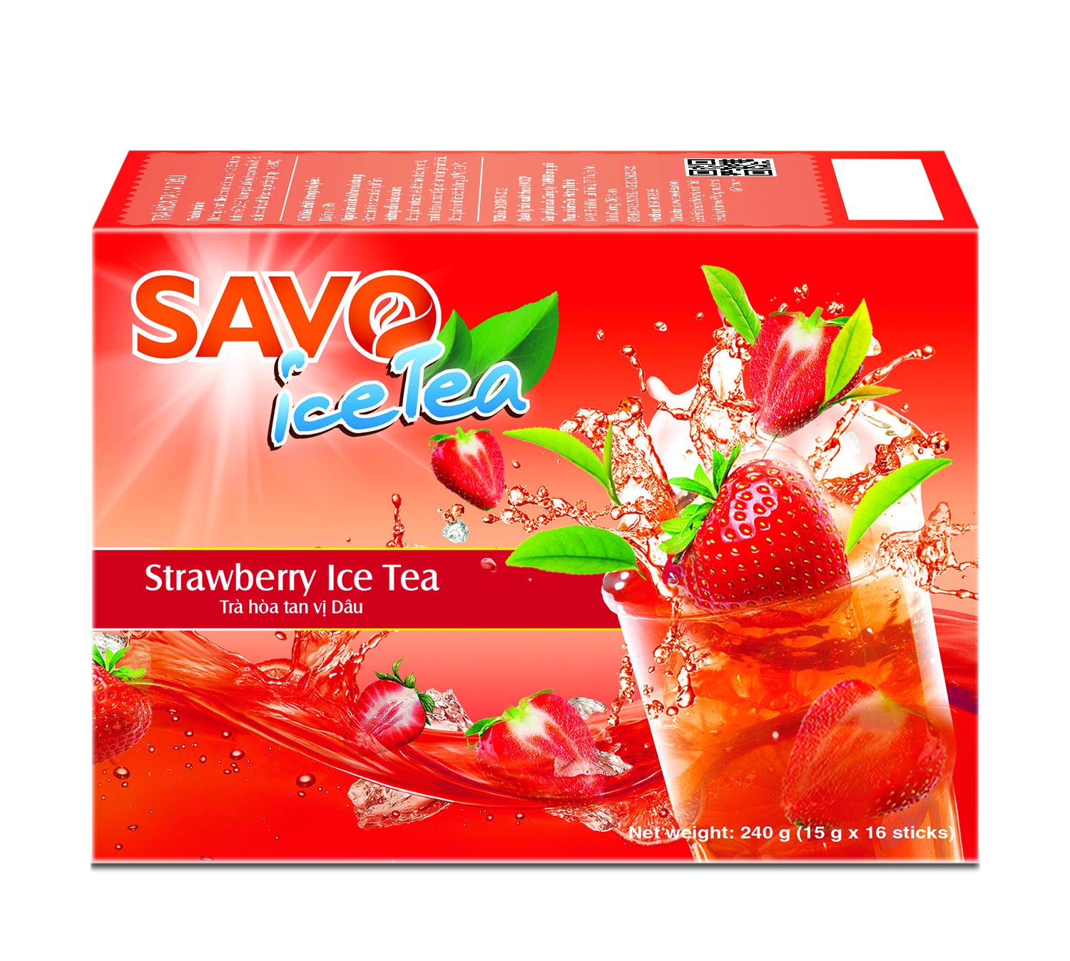 Trà SAVO Ice Tea Dâu (Strawberry Ice Tea) - Hộp 16 gói x 15g