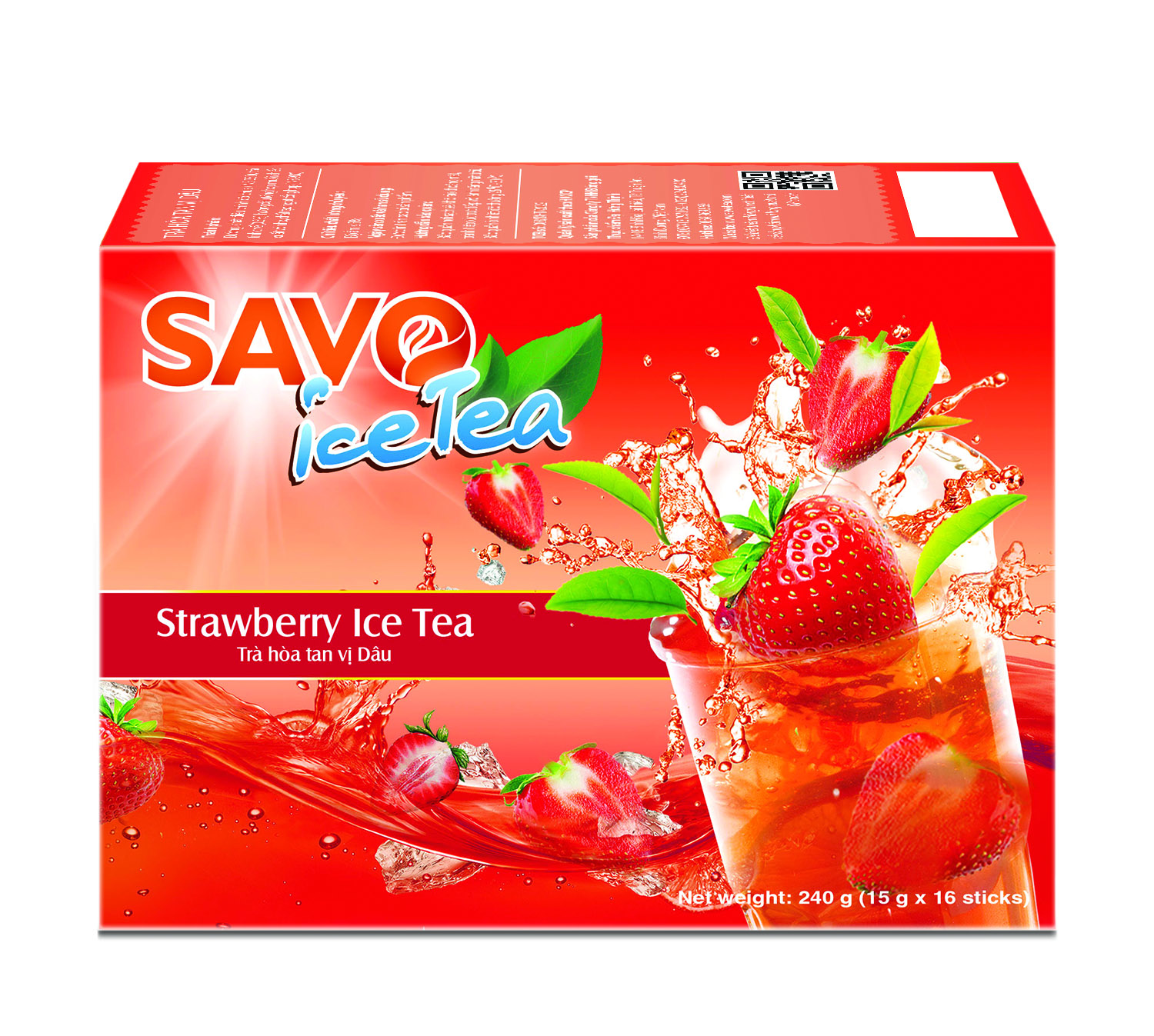 Trà SAVO Ice Tea Dâu - Hộp 16 gói x 15g