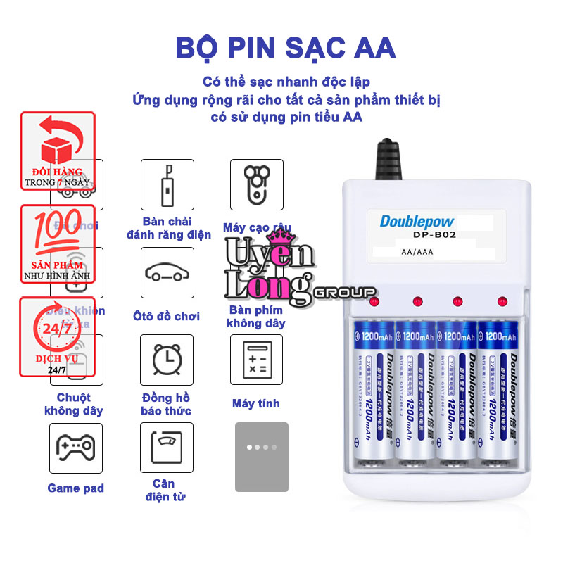 Bộ Pin Sạc + Đế Sạc Loại AA, AAA 1200mAh, Sạc Nhanh, Ứng Dụng Rộng Rãi Cho Nhiều Sản Phẩm Và Thiết Bị