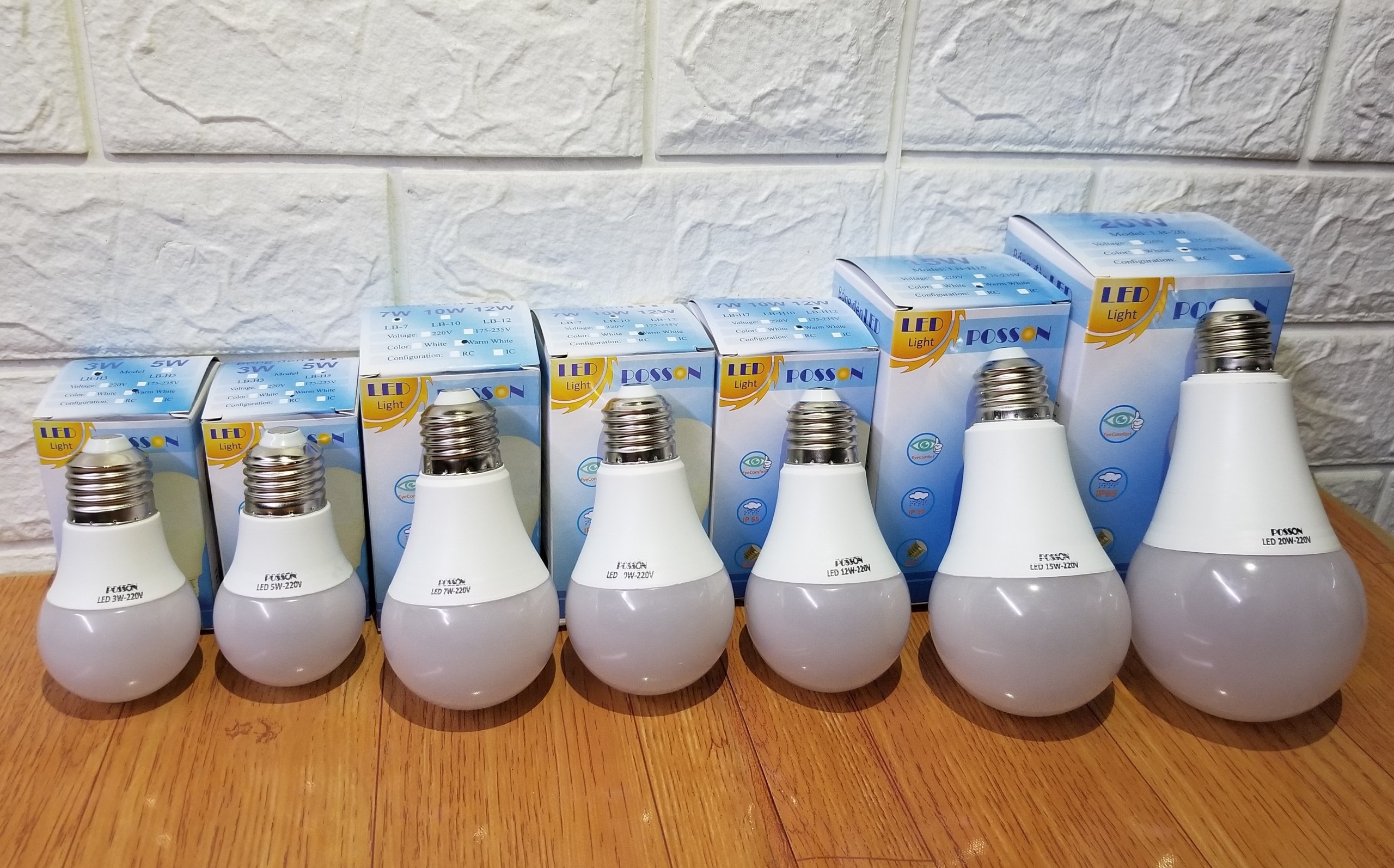 Bóng đèn Led 3w 5w 7w 9w 10w 12w 15w 20w bup tròn A tiết kiệm điện thân kín chống nước mưa Posson LB-3-20x