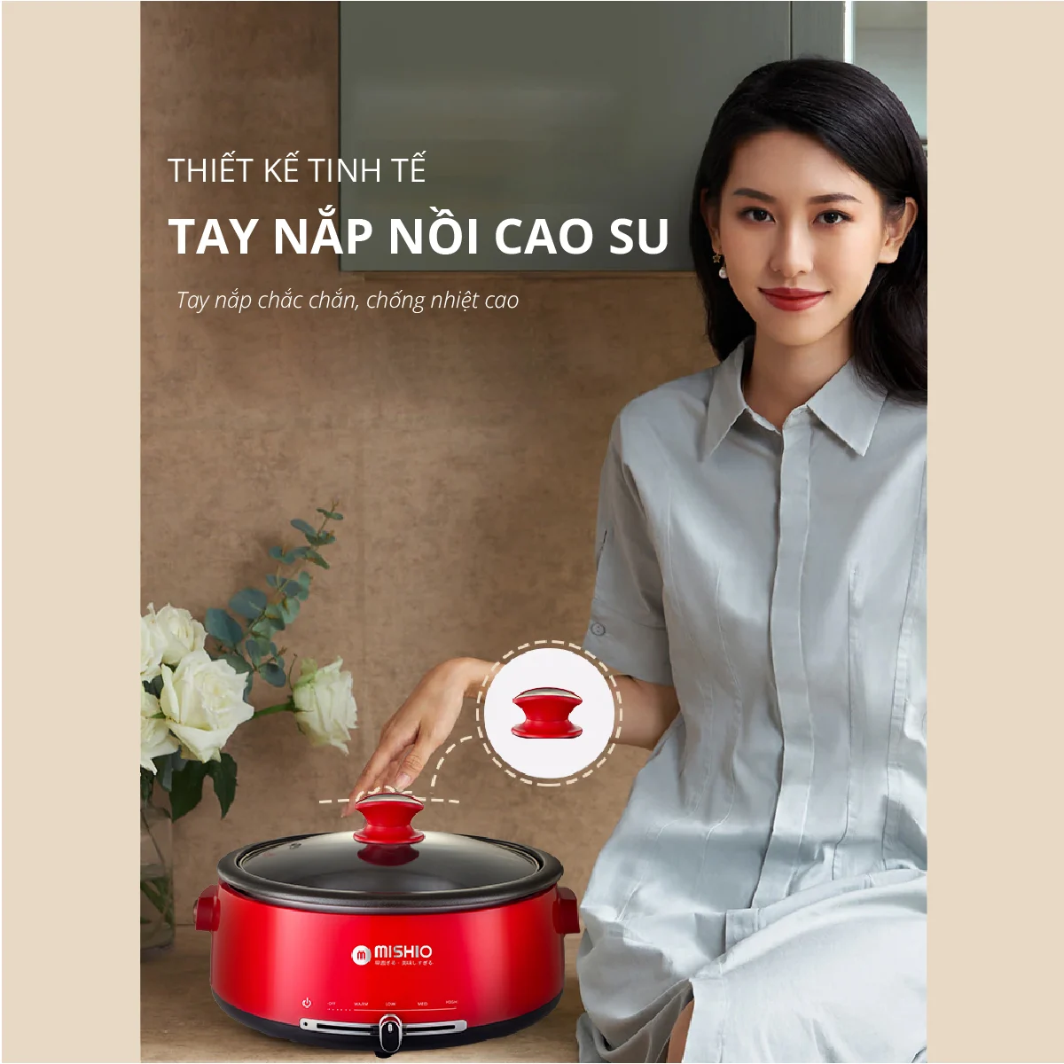 Nồi lẩu điện lòng 4L có thể tách rời Mishio MK348-Hàng chính hãng