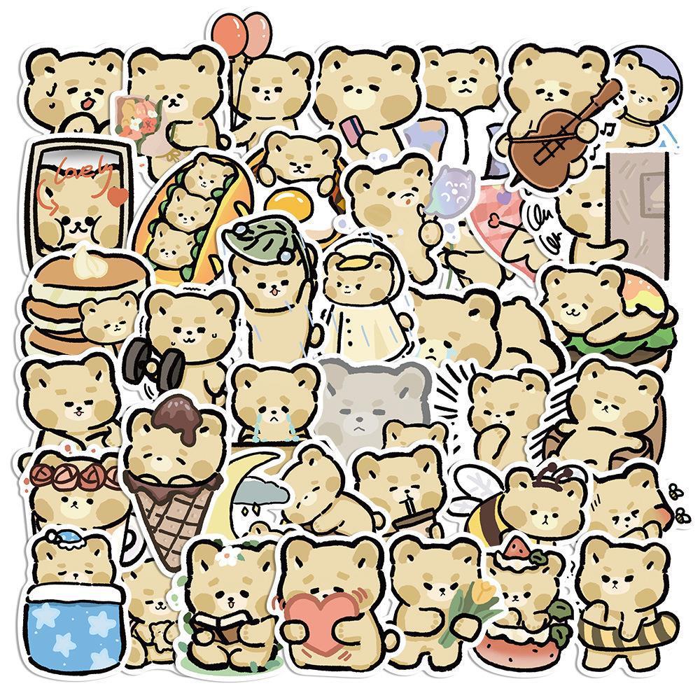 Sticker gấu nâu nhạt hoạt hình cute trang trí mũ bảo hiểm, guitar, ukulele, điện thoại, sổ tay, laptop-mẫu S40