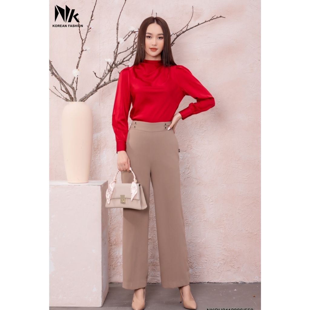 Quần Tây Nữ Công Sở NK FASHION Ống Rộng, Thiết Kế Cúc Sườn, Thanh Lịch, Nhẹ Nhàng NKQU2112006