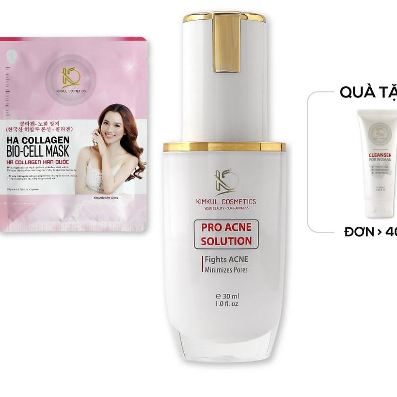 Combo giảm mụn cho Nữ KimKul gồm Pro Acne Solution và 1 Mặt Nạ HA Collagen